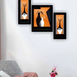 SAF Black & Orange-Colored 3 Pieces Flowerpot Modern Art Framed Wall Painting-image-78
