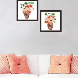 WENS Set of 2 Red & Green Flower with Vase Textured UV Art Paintings-5