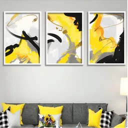 Aura White & Black 3 Pieces Wood Abstract Wall Paintings-image-67