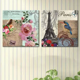 Art Street Beige & Blue 2-Pieces Flower & Birds Printed Canvas Wall Art-image-80