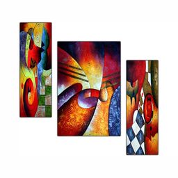 PnF Red & Blue 3 Pieces Wooden Abstract Painting Wall Arts-13