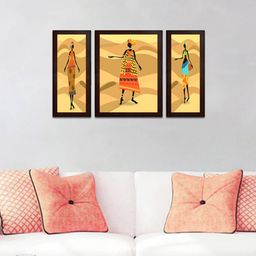 WENS Set of 3 Yellow & Orange Village Belle Dancing Painting Wall Art-0