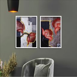 Aura Grey & Yellow 2 Pieces Wood Abstract Wall Paintings-76