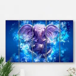 SAF Blue & Purple 5-Pieces 3D Ganesha Printed Framed Wall Art-picture-7