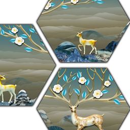 PnF Brown & Blue 3 Pieces Wooden Birds and Animals Painting Wall Art-11