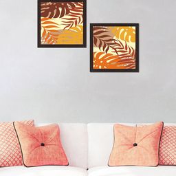 WENS Set Of 2 Yellow & Brown Tropical Leaves Printed UV Textured Wall Art-34