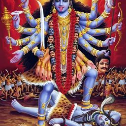 British Terminal Blue and Red Goddess Maa Kali Printed Wall Sticker-image-12