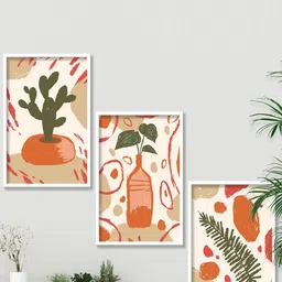 SAF Beige & Brown 3 Pieces Modern Boho Art Painting Framed Wall Art-14