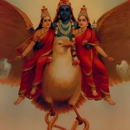 British Terminal Beige & Red Lord Vishnu on Garuda Wall Painting-image-92