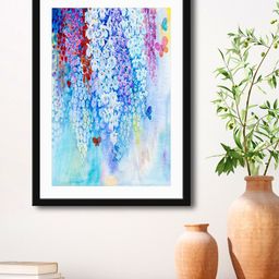 999Store Blue & Purple Abstract Flowers Framed Printed Paper Painting-43