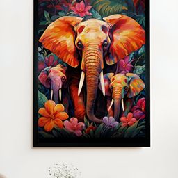 SOWPEACE Rust & Green Elephant Printed Canvas Wall Art-56