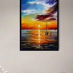 Art Street Yellow & Blue Calm Sunset Landscape Painting Wall Art-image-46