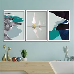 Aura Green & Grey 3 Pieces Wooden Abstract Wall Art-image-96
