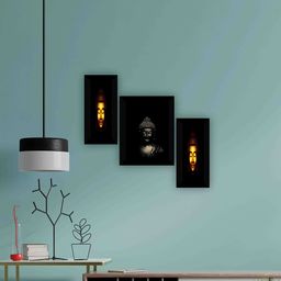 SAF Black & Gold-Colored 3-Pieces Lord Buddha Printed Framed Wall Art-image-35