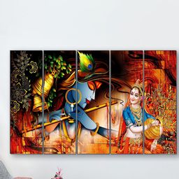 SAF Red & Orange-Colored 5 Pieces UV Textured Radha Krishna Painting Wall Art-25