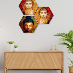 SAF Red 3 Pieces Hexagon Lord Buddha Wall Painting-image-37