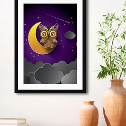 999Store Purple & Black Owl With Moon Framed Printed Paper Painting-38