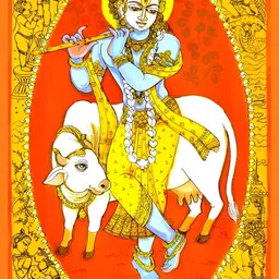 British Terminal Yellow & Red Lord Krishna Religious Wall Painting-image-23