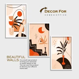 SAF Beige & Orange 3 Pieces Modern Boho Printed Matte Finish Wall Art-3