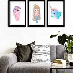 WENS Set Of 3 Multicoloured Cute Mermaid Wall Art Paintings-50