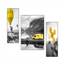 PnF Grey & Yellow 3 Pieces Wooden Painting Wall Arts-image-13