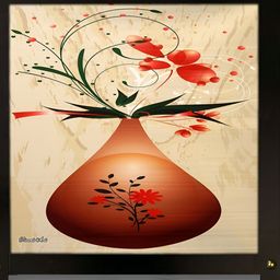 PnF Beige & Rust Wooden Floral and Botanical Wall Painting-8