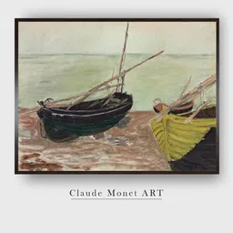 The Art House Brown & Green Study Of Boats At Etretat Beach Painted Wall Art-image-82