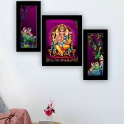 SAF Purple & Green 3 Pieces Lord Ganesha Painting UV Coating Wall Arts-image-57