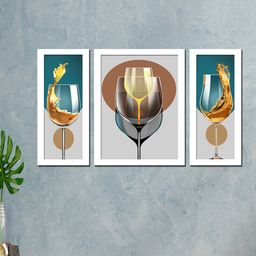 WENS 3 Pieces White & Blue Wine Glasses Modern Painting Wall Art-10