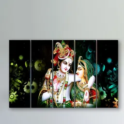 SAF Green & Red 5 Pieces Radha Krishna Printed Wooden UV Textured Wall Arts-89