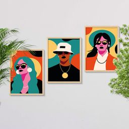 SAF Pink & Black 3 Pieces Boho Woman Painting Framed Wall Art-image-60