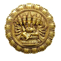 Exotic India 11" Brass Five-Headed Ganesha Wall Hanging Plate-picture-2