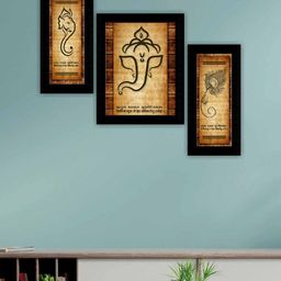 SAF Black & Beige 3 Pieces Ganesha Modern Art Framed Wall Art-13