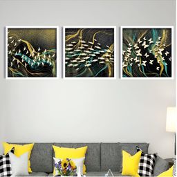 Aura Black & Yellow 3 Piece Wood Abstract Wall Art-image-92