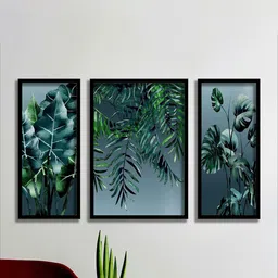 SAF Set Of 3 Black & Green UV Textured Painting Wall Art-image-97