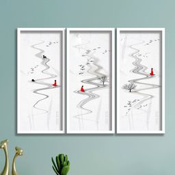 SAF White & Black 3 Pieces Tree And Birds Painting Wall Art-image-18