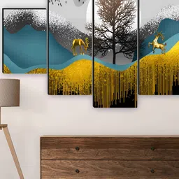 SAF Blue & Yellow 5 Pieces Wooden Birds & Animals Wall Arts-image-97