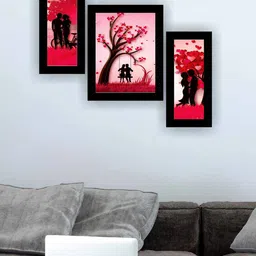 SAF Black & Pink 3 Pieces 3 Couple Swimming Loving  Modern Art Framed Painting Wall Art-image-35