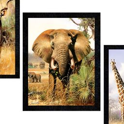 PnF Charcoal & White 3 Piece Paper Birds and Animals Wall Painting-image-42