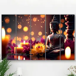 SAF Yellow & Pink 5 Pieces Buddha Religious Theme Painting Wall Art-image-29