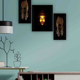SAF Black & Gold 3-Pieces Lord Buddha Printed Framed Wall Art-image-88