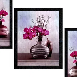 PnF Charcoal & Pink 3 Piece Paper Floral and Botanical Wall Painting-image-94