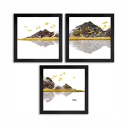 PnF White & Yellow 3 Pieces Paper Floral and Botanical Painting Wall Art-picture-2