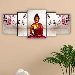 SAF White & Pink 5 Pieces Lord Buddha Waterproof Framed Wall Art-image-43