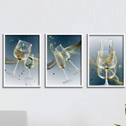 SAF Grey & Blue 3-Pieces Wine Glass Printed Framed Wall Art-image-68