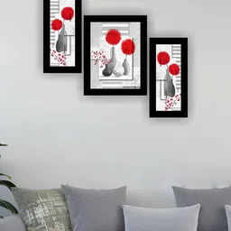 SAF Grey & Red 3-Pieces Flower Pot Modern Wall Art-image-59