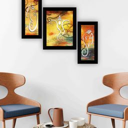 SAF Yellow & Mustard 3-Pieces Lord Ganesha Printed Framed Wall Art-image-88
