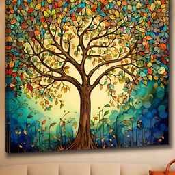 SAF Green & Yellow Wooden Floral & Botanical Wall Art-image-58