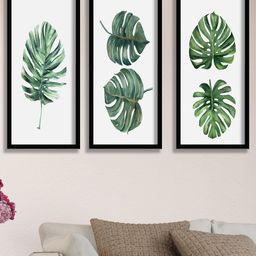 SAF Set Of 3 Black & Green UV Textured Painting Wall Art-32