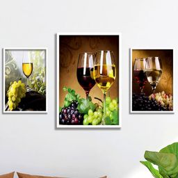SAF White & Brown 3 Pieces Wine Glass Framed Painting Wall Art-14